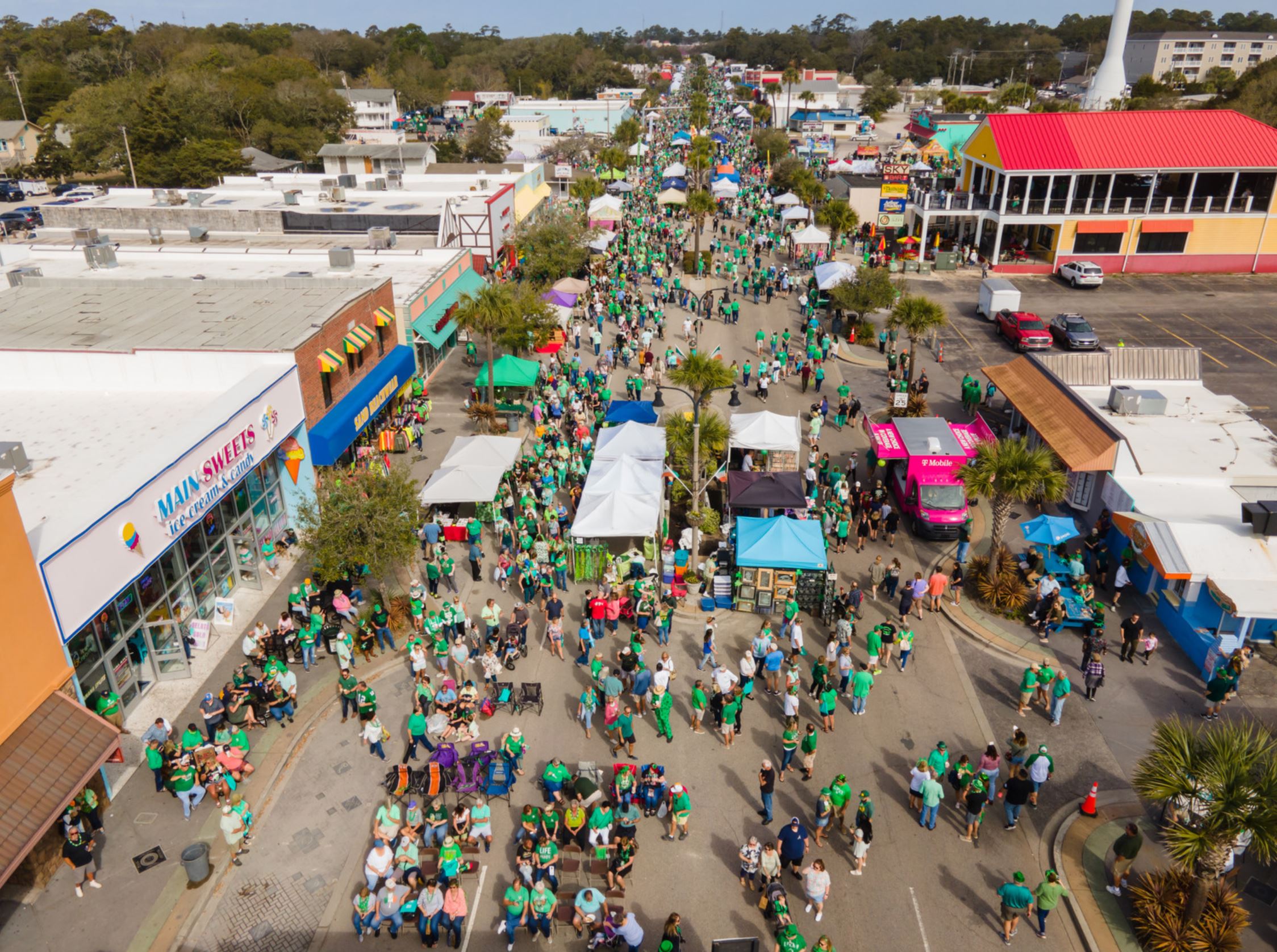 A view of River Street during St. Patricks Day, from our Patio