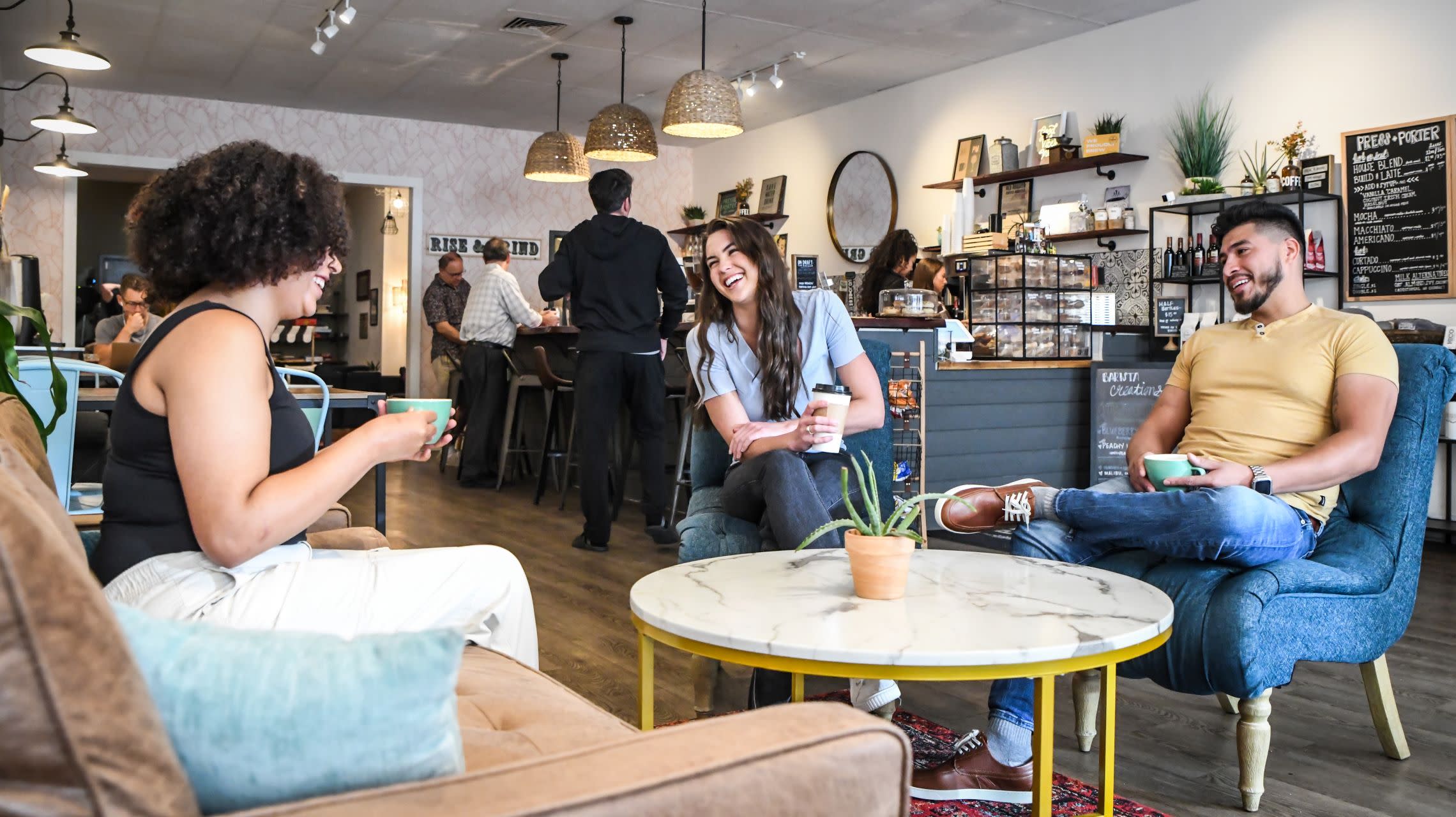 friends meeting in coffee shop