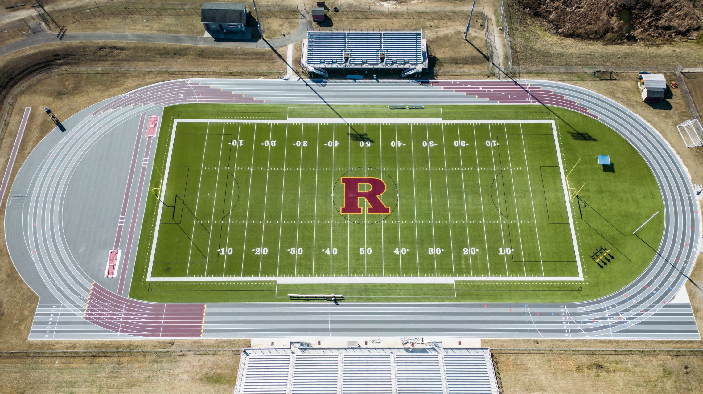 aerial view of field and track