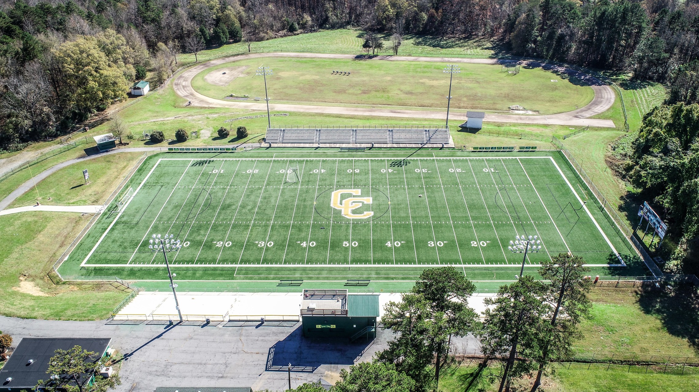 aerial view of turf field