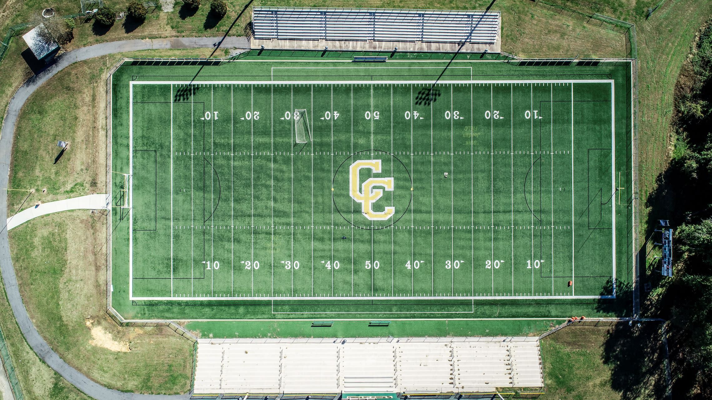 aerial view of turf field