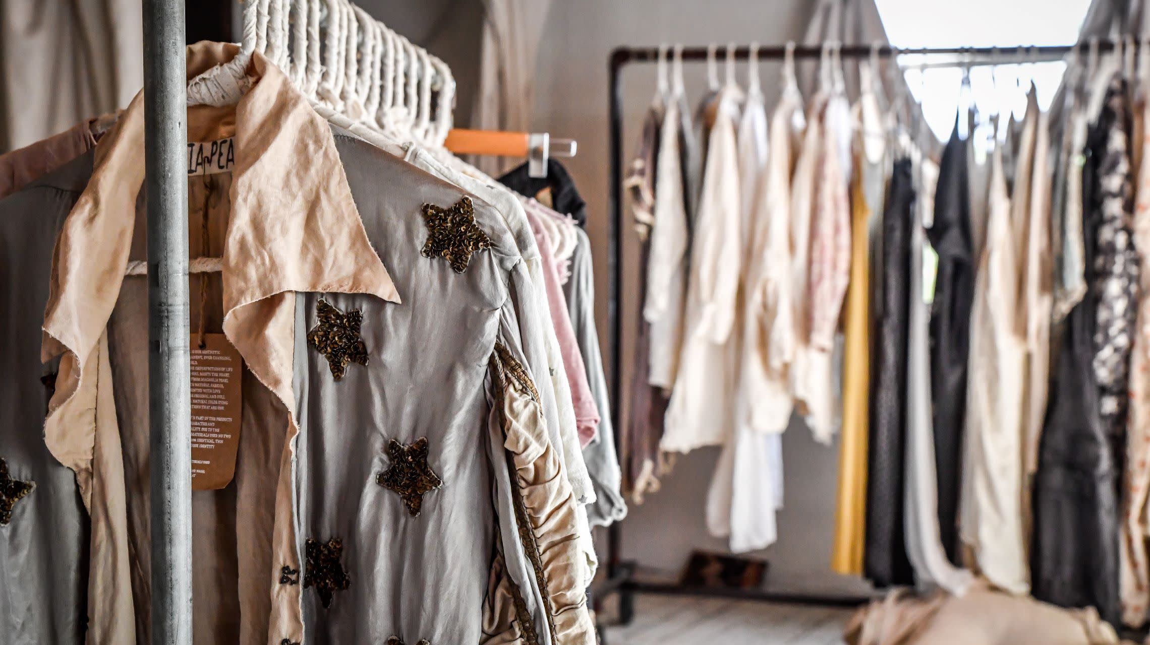 vintage clothing on display rack