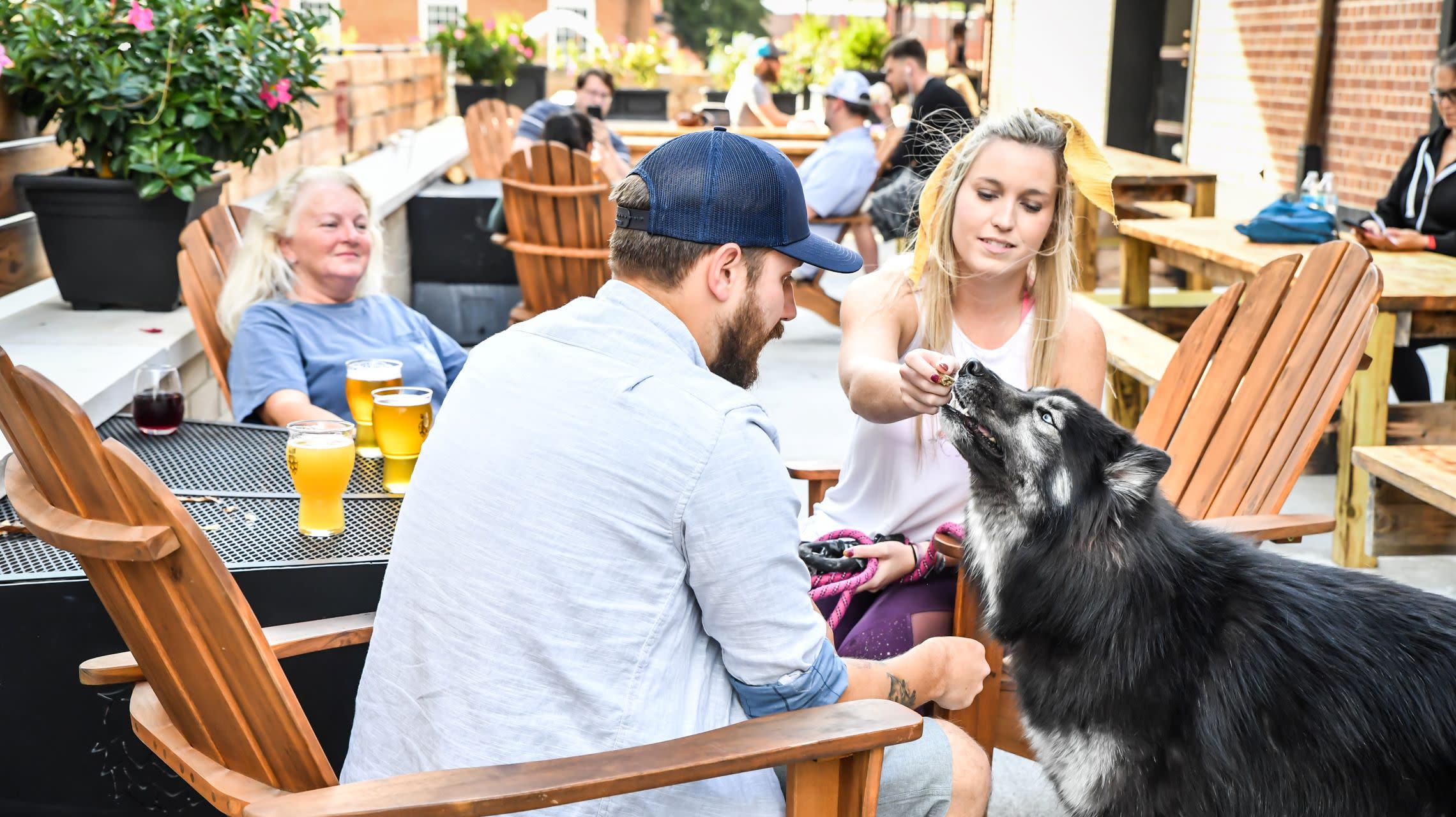 man and woman with dog