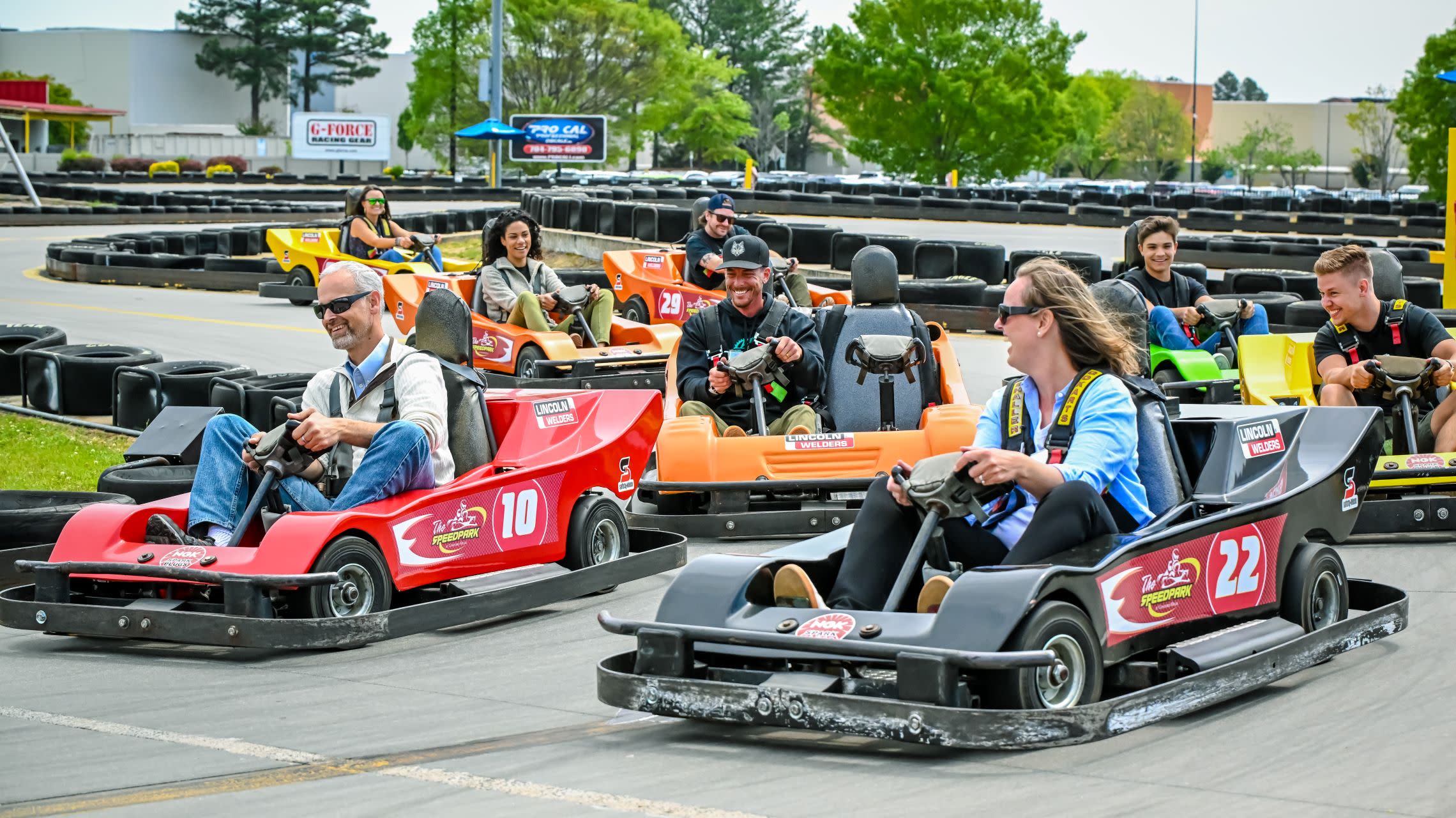 group racing go karts outside