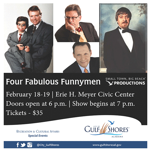 2019 Winter Edition of Small Town, Big Beach Productions presents Four Fabulous Funnymen