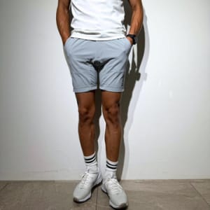CODURA(R) NYLON 4WAY STRETCH ハーフパンツ FRONT BACK ZIP LOGO/ICE GRAY