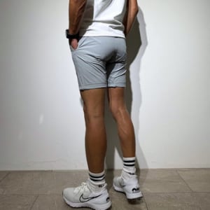 CODURA(R) NYLON 4WAY STRETCH ハーフパンツ FRONT BACK ZIP LOGO/ICE GRAY