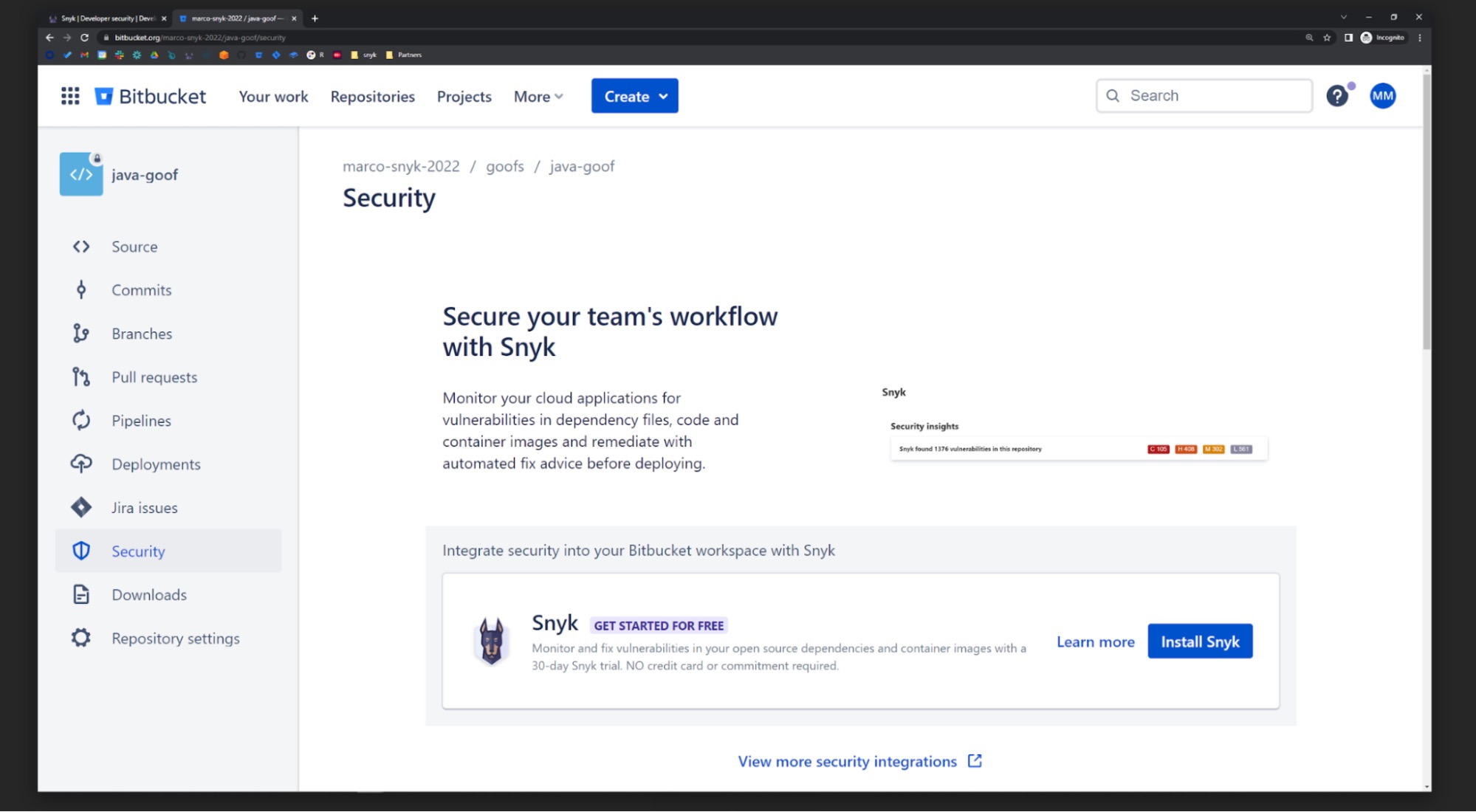 Snyk Security for Bitbucket Cloud