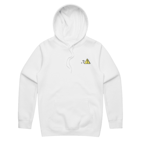Caution Unisex Fleece Embroidered Hoodie in White / XXL by Michael Pederson
