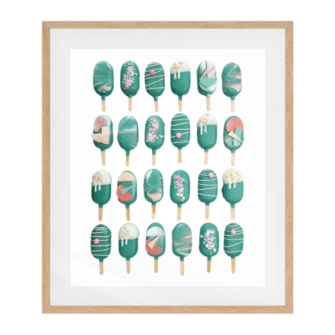 Cake Popsicle 02 Solid Wood Framed Art Print in Natural Frame / 83 X 63 CM by Raymond Tan