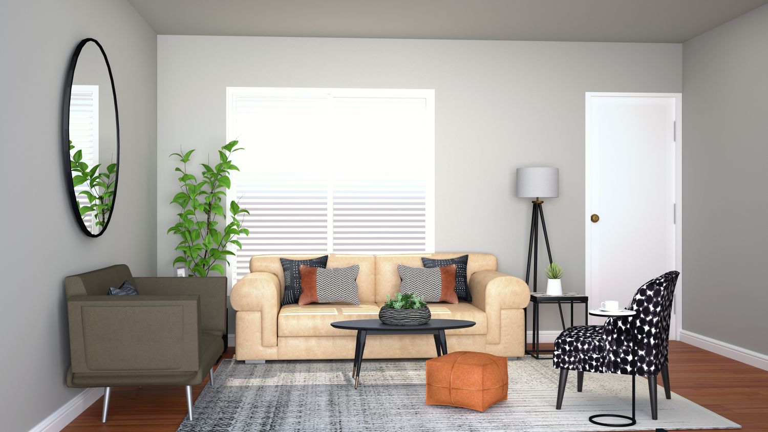 Black Accents: Urban Farmhouse Living Room Design By Spacejoy