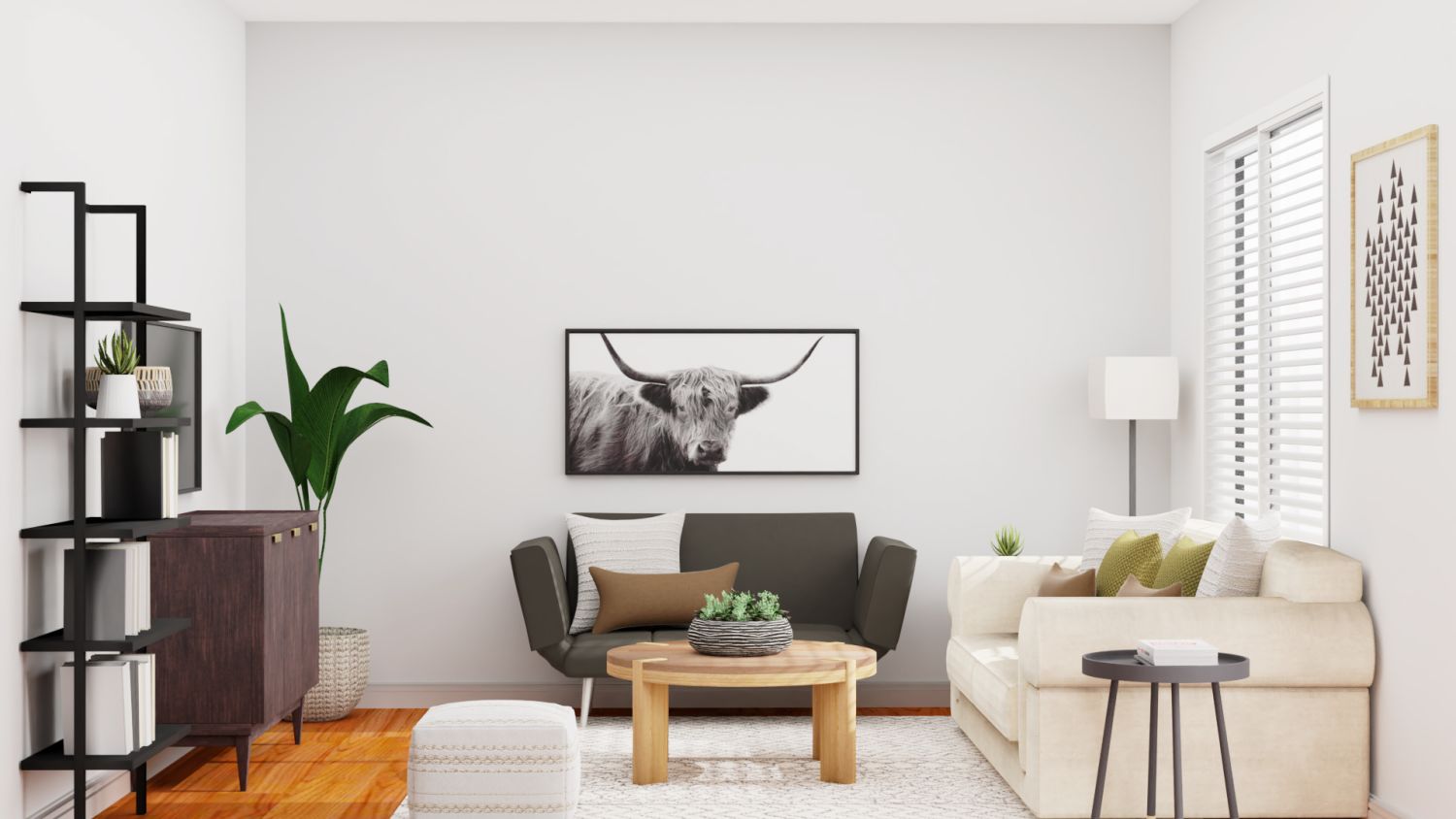Mid Century Rustic Living Room in Earth Tones Design By Spacejoy