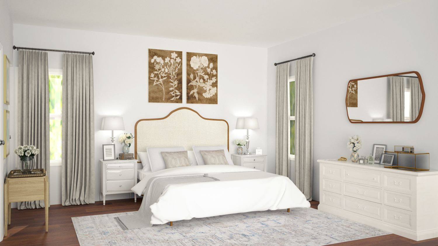 Airy Color Palette: French Country Bedroom Design By Spacejoy
