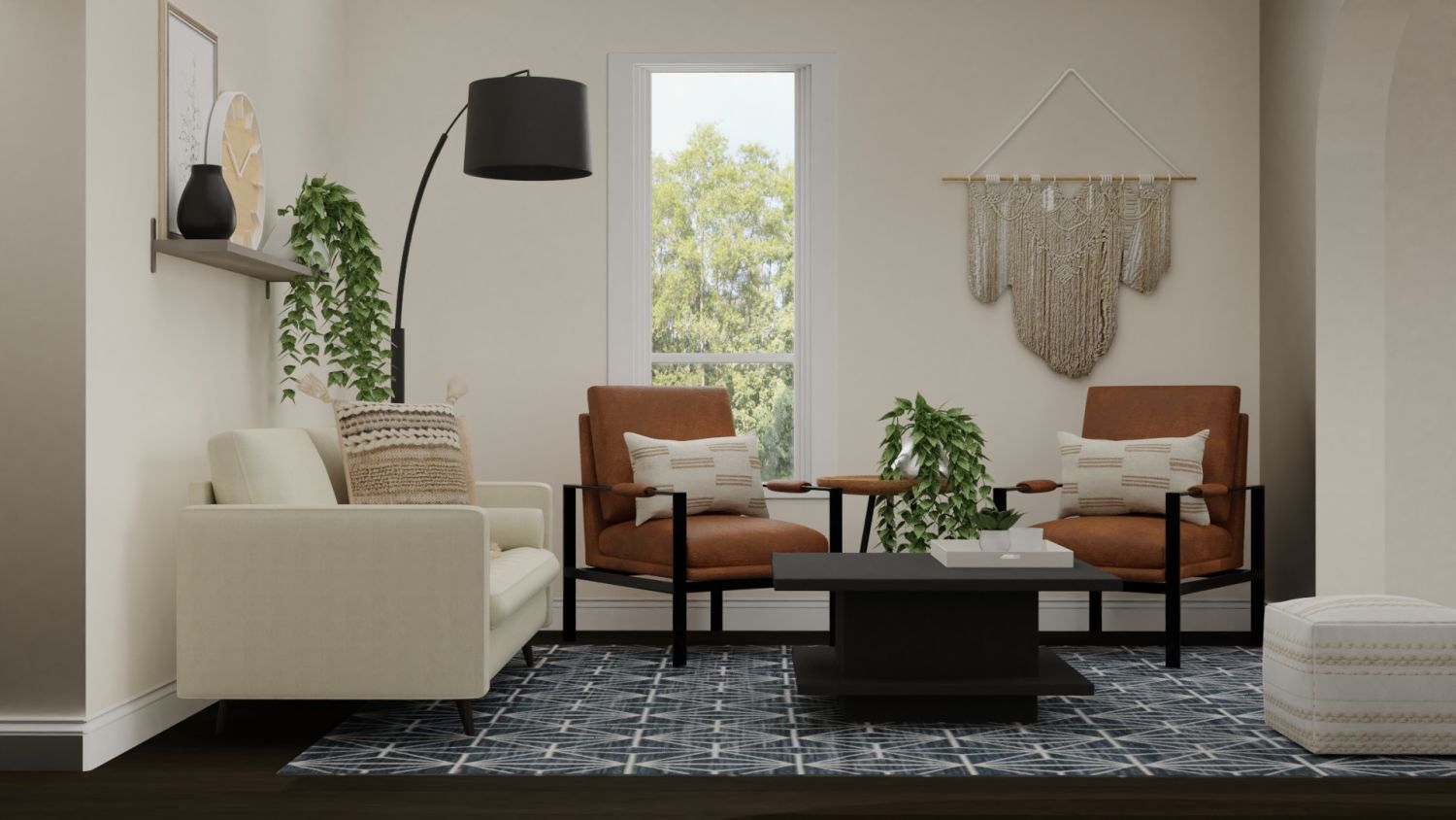 Leather Accent Chairs: Urban Boho Living Room Design By Spacejoy