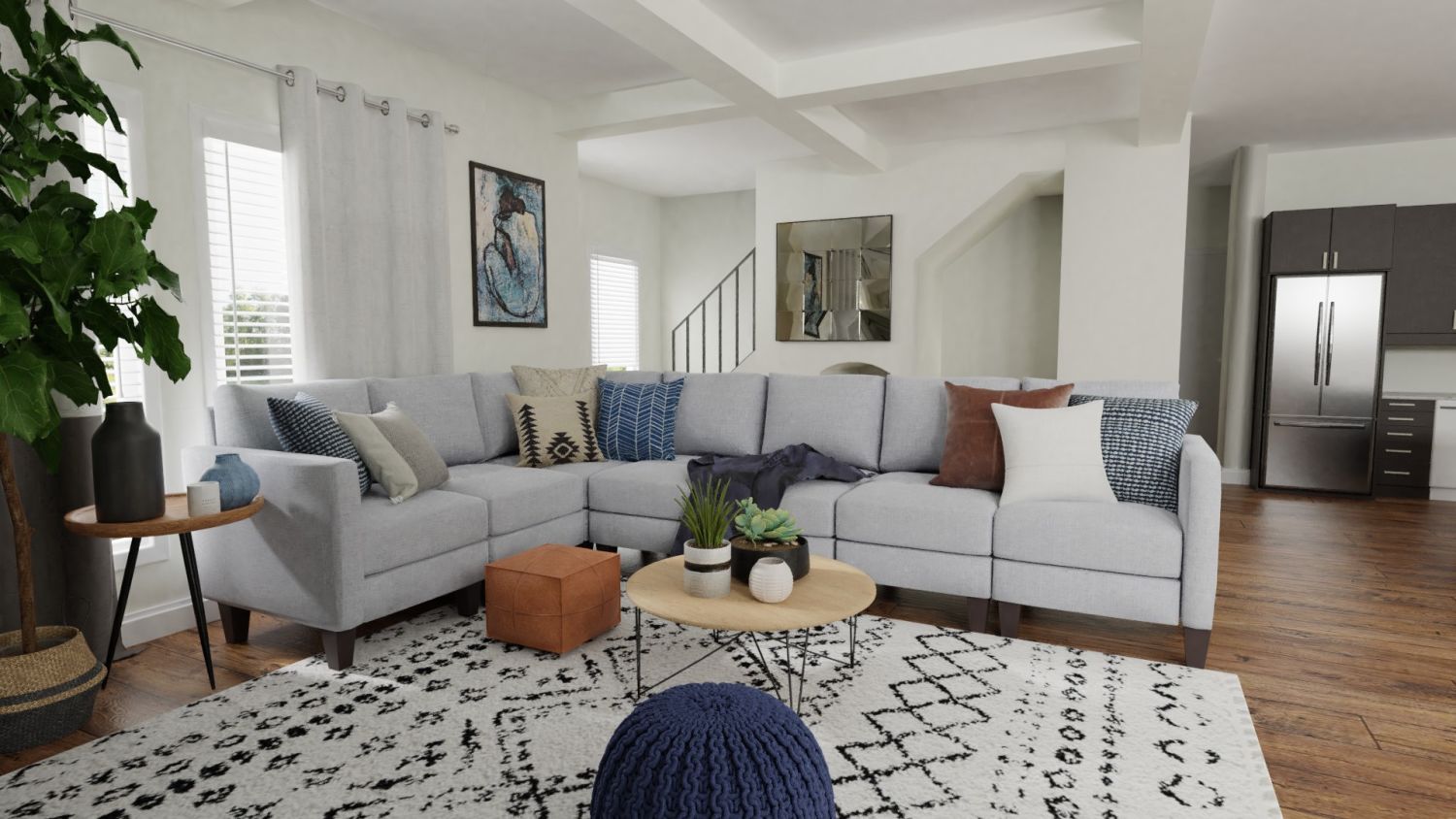 Texture + Pattern: Boho Eclectic Living Room Design By Spacejoy