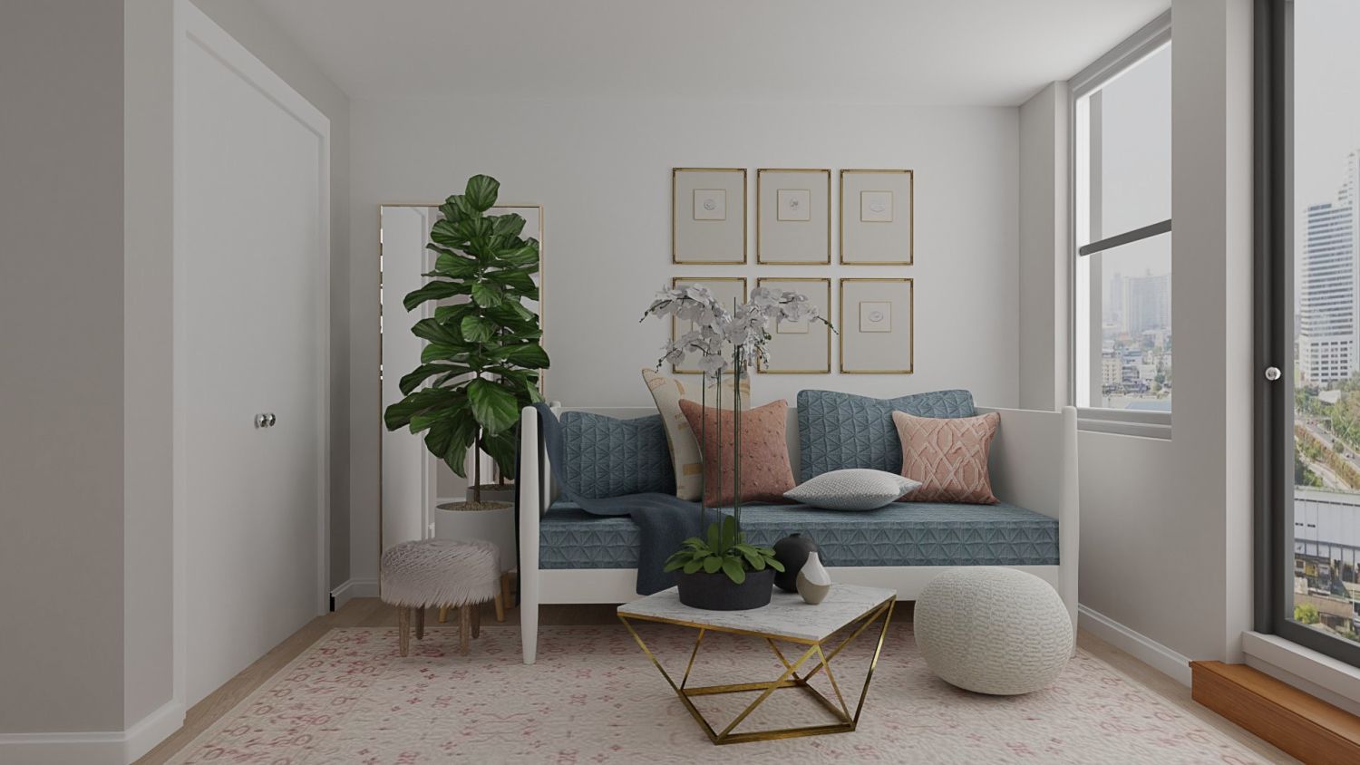 Pops of Color Tiny Studio: Modern Glam Design By Spacejoy