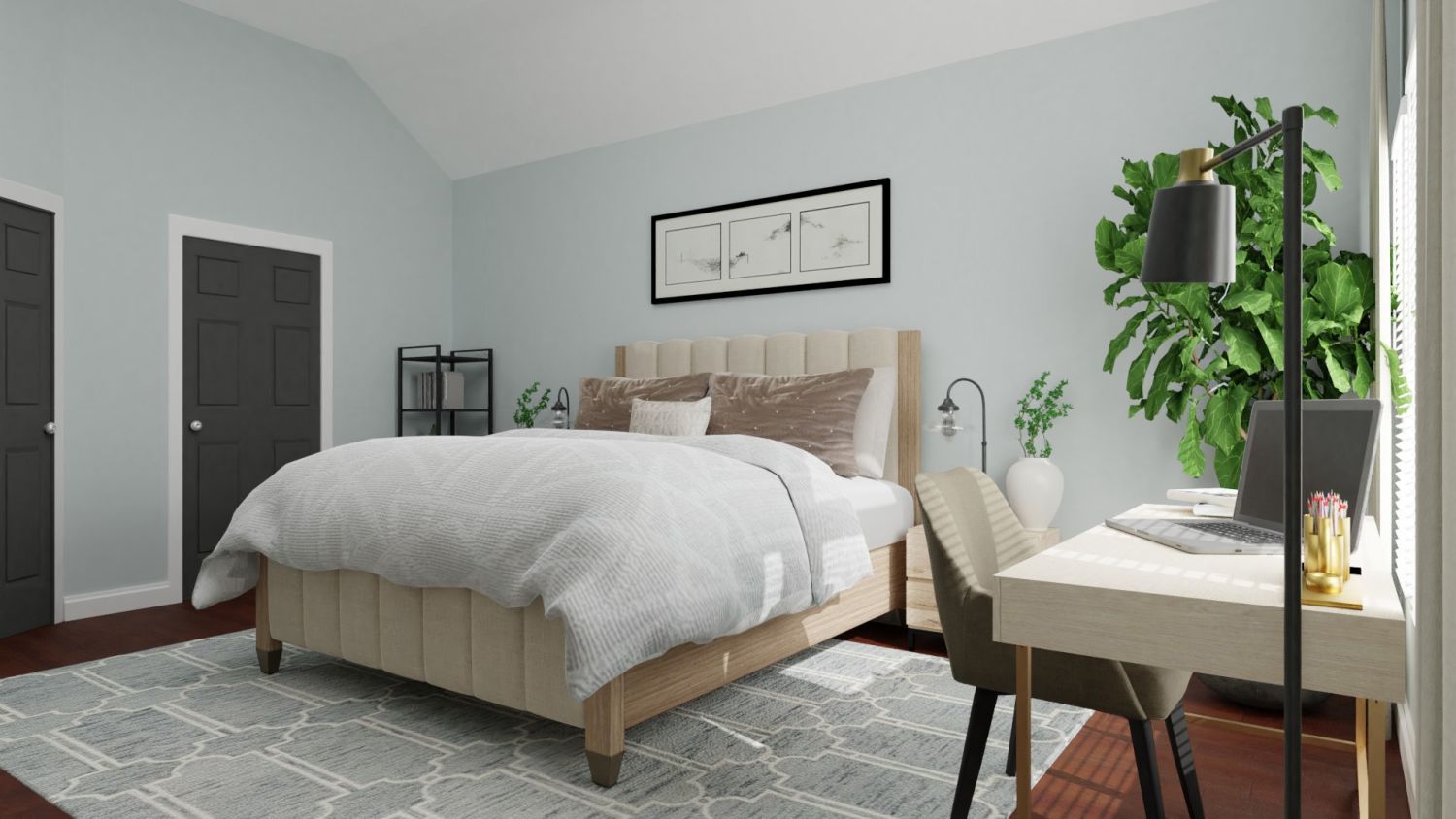Calming Neutral + Blonde Wood: Modern Elegant Bedroom Design By Spacejoy