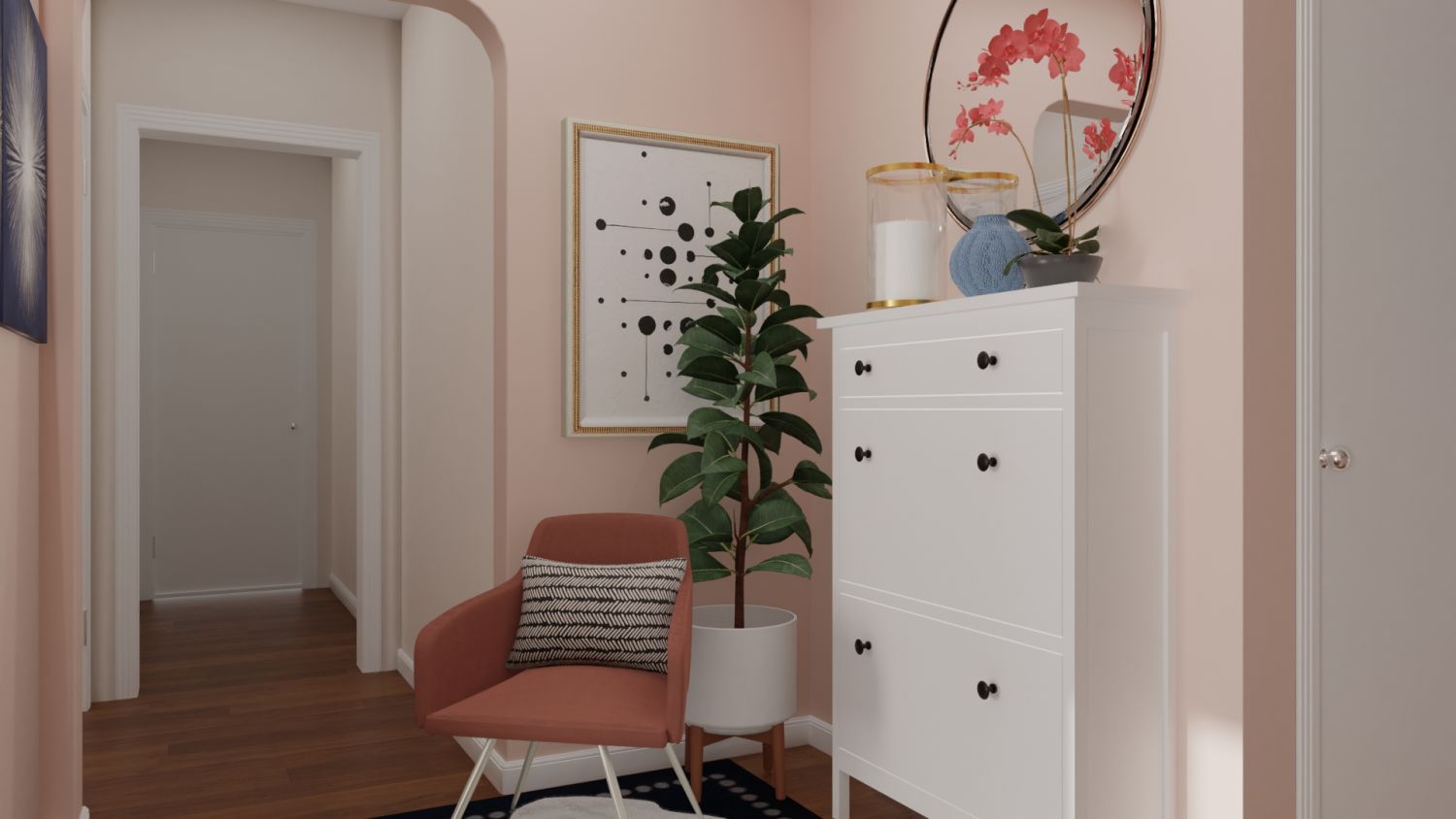 Pink and Feminine: Modern Glam Entryway Design By Spacejoy
