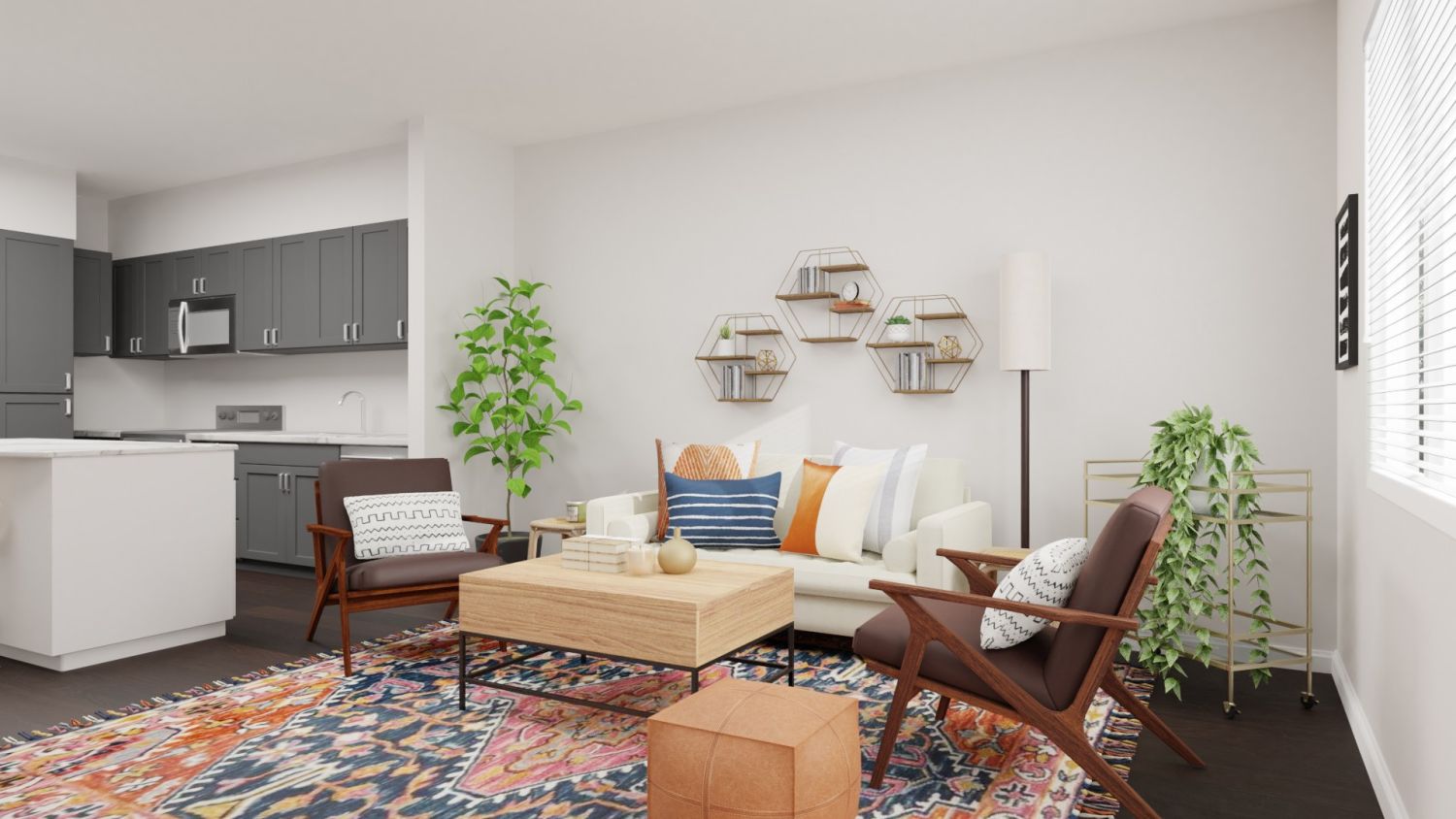 A Statement Rug: Urban Boho Living Room Design By Spacejoy