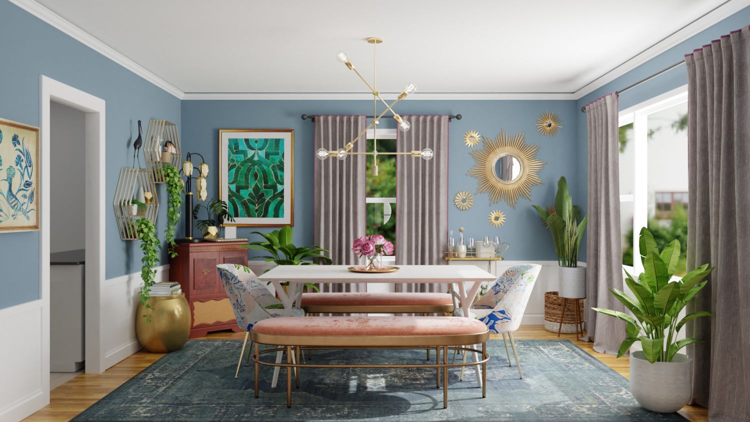 Mixing Vintage Pieces: Eclectic Glam Dining room Design By Spacejoy