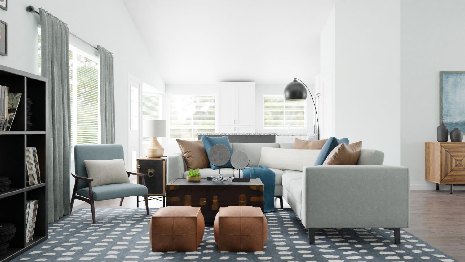 Statement Teal: Urban Modern Living Room Design By Spacejoy