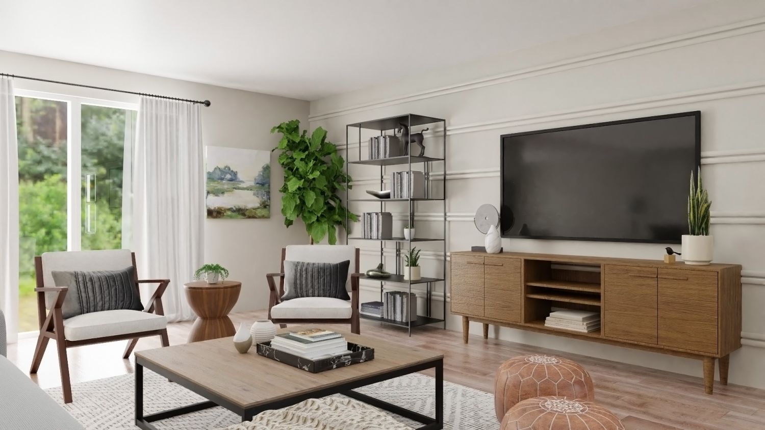 Extra Seating: Urban Modern Living Room Design By Spacejoy