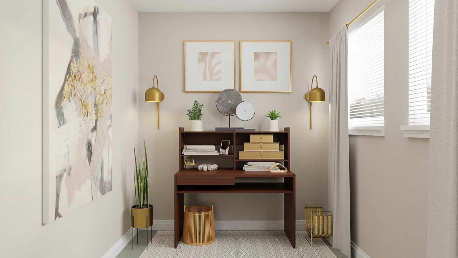 Petite Office: Modern Glam Home Office Design By Spacejoy