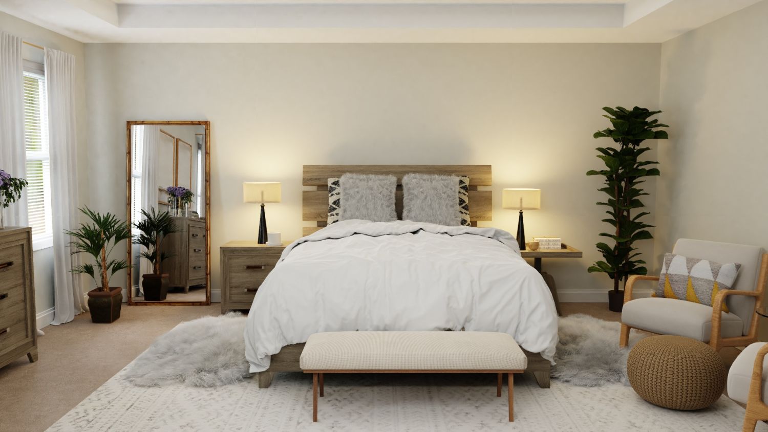 Natural Wood Textures: Mid-Century Rustic Bedroom Design By Spacejoy