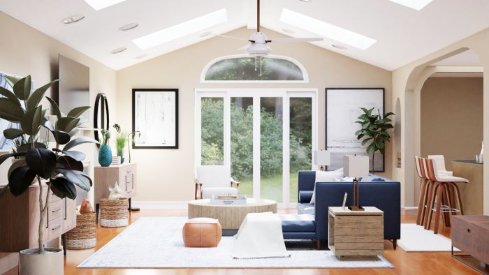 Blue Accent Sofa: Mid-Century Rustic Living Room Design View 4 By Spacejoy