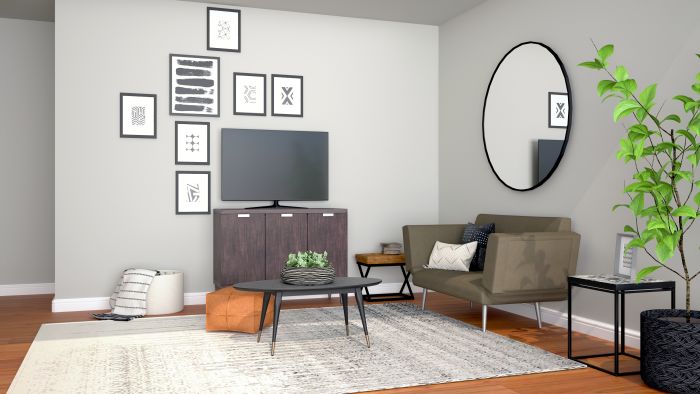 Black Accents: Urban Farmhouse Living Room Design View 2 By Spacejoy