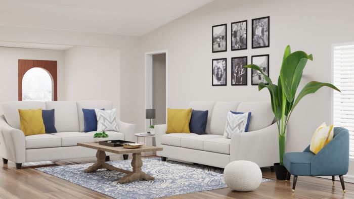 Blue + Yellow Accents: Modern Traditional Living Room Design View 2 By Spacejoy