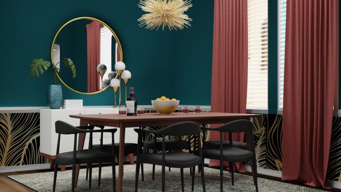 Bold Prints: Mid-Century Eclectic Dining Room Design View 3 By Spacejoy