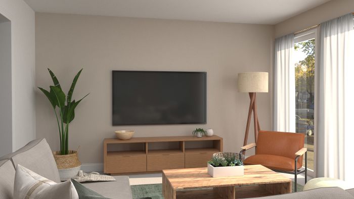Green Accents: Mid-Century Minimalist Living Room Design View 3 By Spacejoy