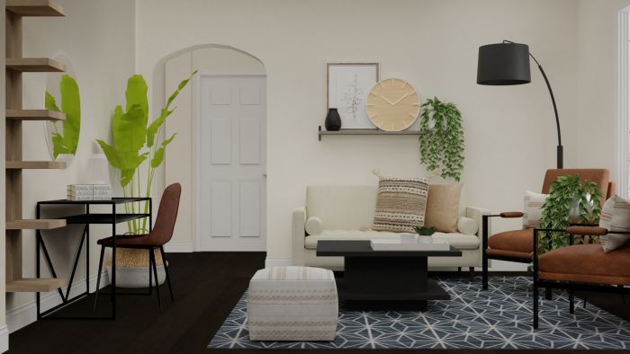Leather Accent Chairs: Urban Boho Living Room Design View 3 By Spacejoy