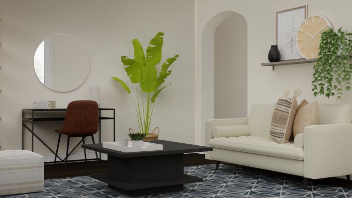 Leather Accent Chairs: Urban Boho Living Room Design View 2 By Spacejoy