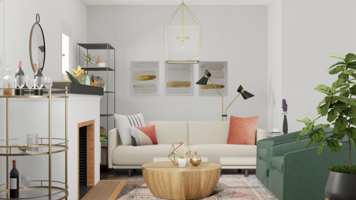 Combining Brass + Black Metals: Modern Glam Living Room Design View 3 By Spacejoy