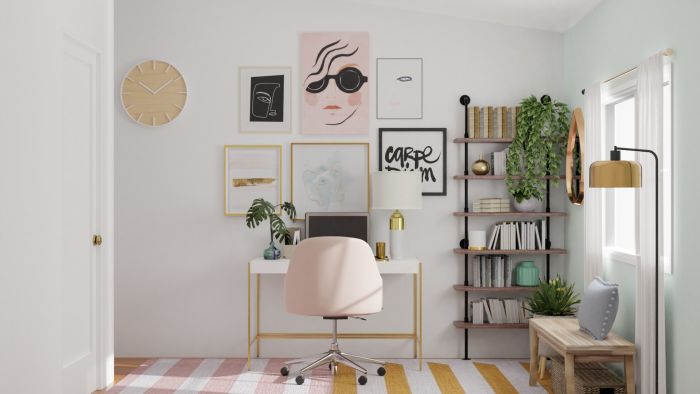 Feminine Office: Elegant Eclectic Design View 3 By Spacejoy