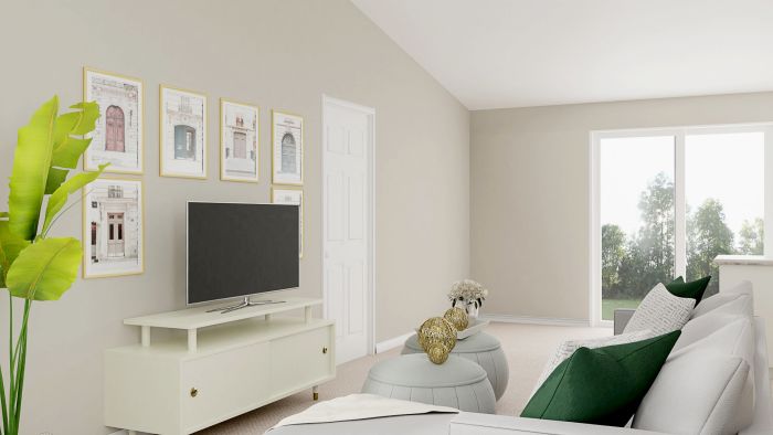 Emerald Accents: Modern Glam Living Room Design View 2 By Spacejoy