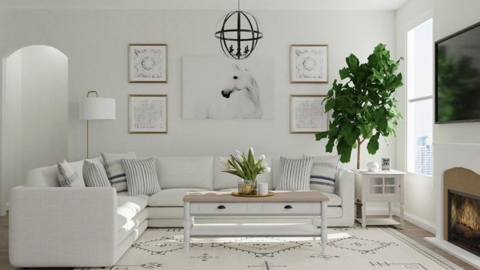 Neutral Tones: Modern Farmhouse Living Room Design View 2 By Spacejoy
