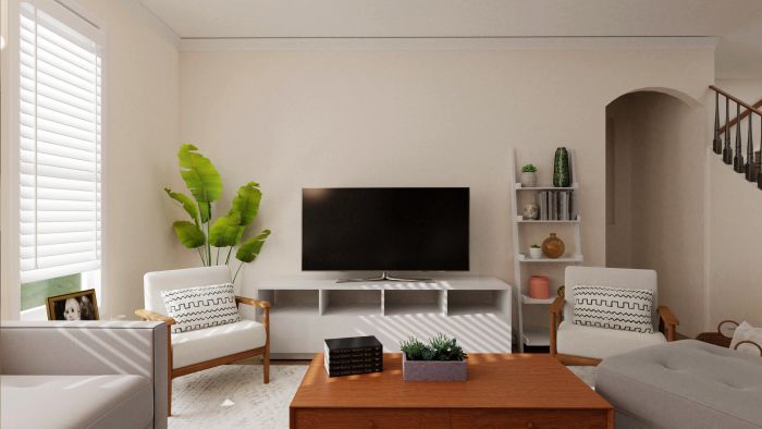 Extra Storage: Mid-Century Contemporary Living Room Design View 2 By Spacejoy