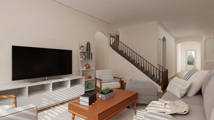 Extra Storage: Mid-Century Contemporary Living Room Design View 3 By Spacejoy