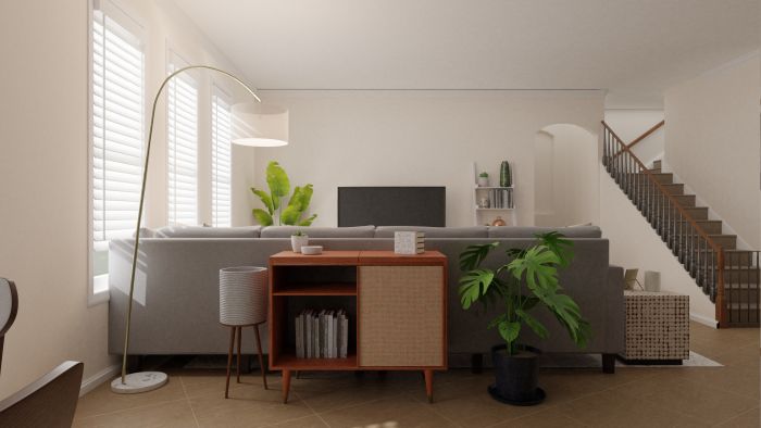 Extra Storage: Mid-Century Contemporary Living Room Design View 5 By Spacejoy