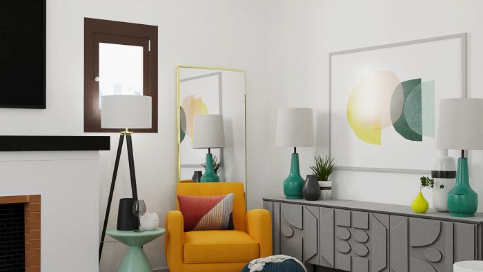 Bright Energizing Color: Mid-Century Retro Living Room Design View 3 By Spacejoy