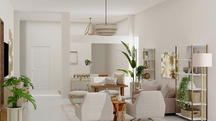 Light and Airy Pastel Accents: Mid-Century Glam Living Room Design View 2 By Spacejoy
