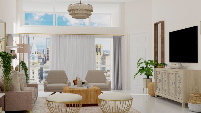 Light and Airy Pastel Accents: Mid-Century Glam Living Room Design View 3 By Spacejoy