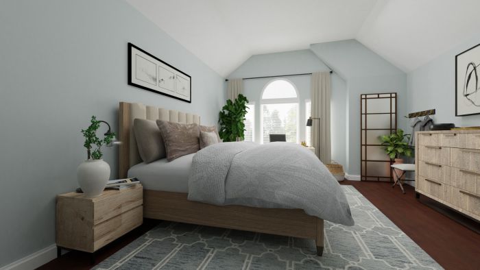 Calming Neutral + Blonde Wood: Modern Elegant Bedroom Design View 3 By Spacejoy