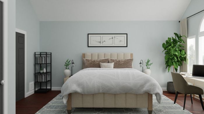 Calming Neutral + Blonde Wood: Modern Elegant Bedroom Design View 5 By Spacejoy