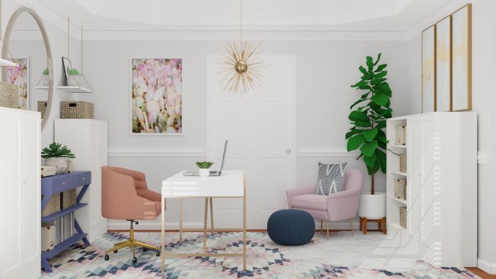 Extra Storage Space: Modern Glam Home Office Design View 3 By Spacejoy