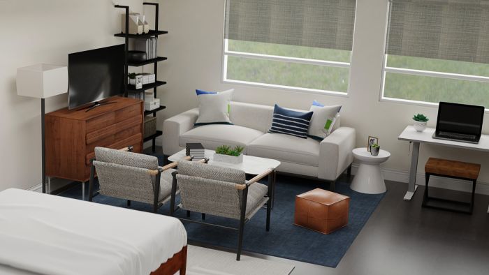 Navy Blue Masculine: Mid-Century Retro Studio Design View 3 By Spacejoy