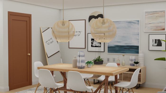 Delicate Pieces with Statement Lighting Dining Room: Boho Eclectic Dining Room Design View 2 By Spacejoy